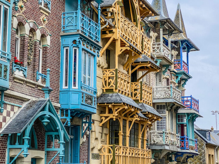 Beautiful wooden facade of old traditional house in Le Treport, France, Normandy