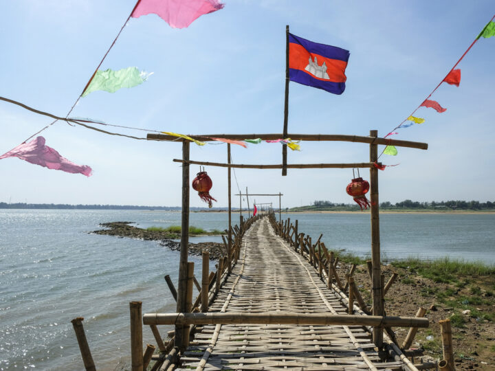 Bamboo bridge in Kampong Cham, Cambodia.