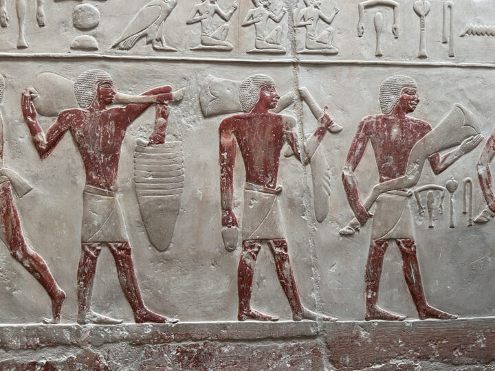 Reliefs in the tombs of inefert, unas Ankh and princess Idut showing daily life rituals in Saqqarah in Egypt