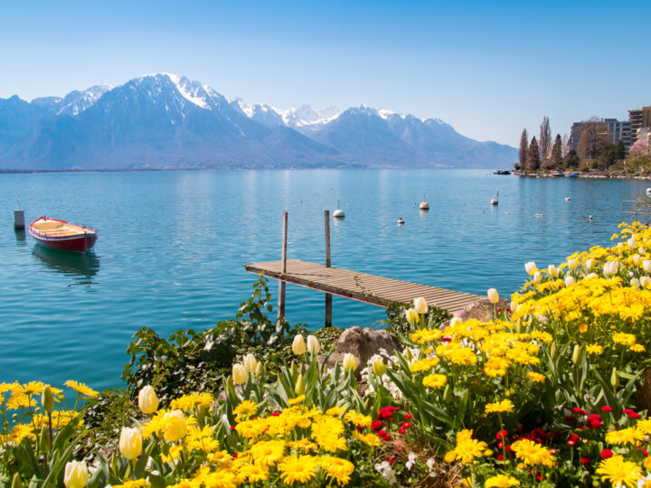 Swiss Riviera of Lake Geneva, Leman in Montreux, Switzerland