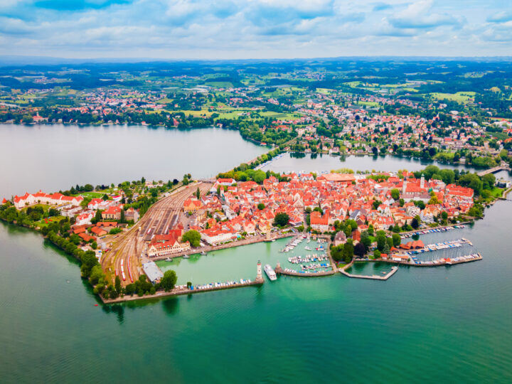 Lindau aerial panoramic view in Bavaria, Germany