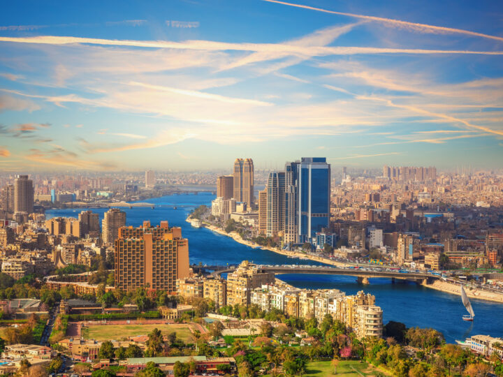 Beautiful view of Cairo downtown and the Nile from above, Egypt