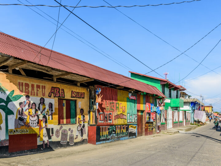 Colorful street scene, Livingston, Guatemala